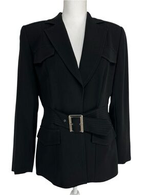 ZELDA / Black Retro Belted Blazer / Size 10 / Vintage Style Goth Formal Tailored